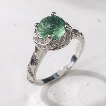Mint-Green Round CZ Swirl Halo Ring