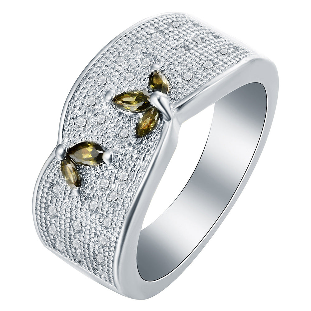 Olive Marquise CZ Leaf Pavé Wide Ring