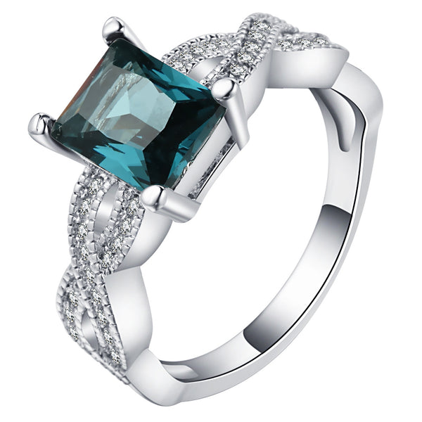 Teal Princess CZ Twisted Pavé Ring