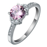 Pink Round CZ Solitaire Pave Ring