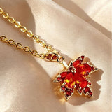 Red Maple Leaf CZ Pendant Necklace