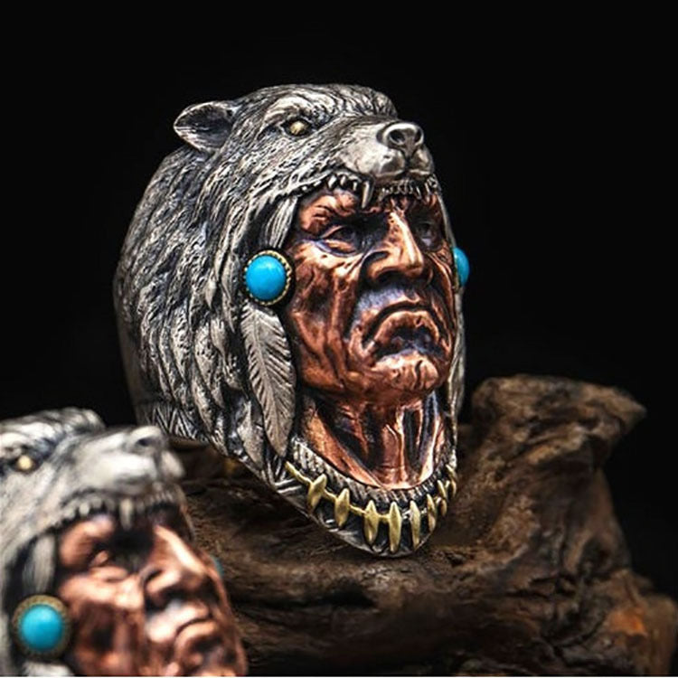 Chief & Wolf Head Sculpted Ring