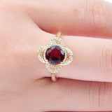 Ruby-Red Round CZ Flower Halo Ring