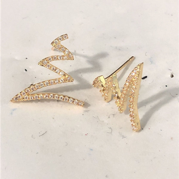 Pavé CZ Zigzag Lightning Climber Earrings