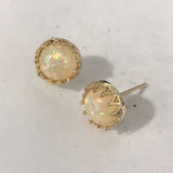 Opal-Look Round Crown-Set Gold Stud Earrings