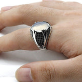 Moonstone-Look Oval Black Pave Signet Ring