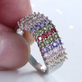 Multicolor Round CZ Four-Row Band Ring