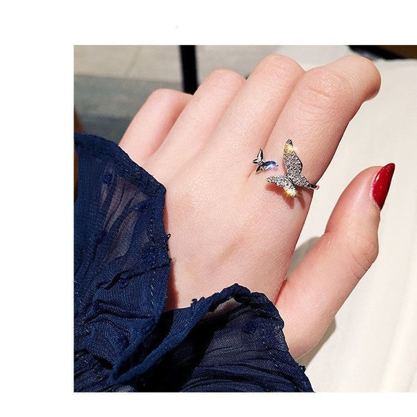 CZ Butterfly Adjustable Open Ring