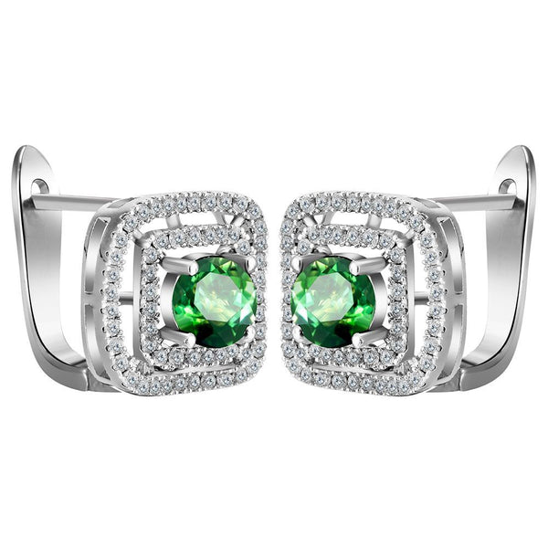 Emerald-Green Round CZ Square Halo Hoop Earrings