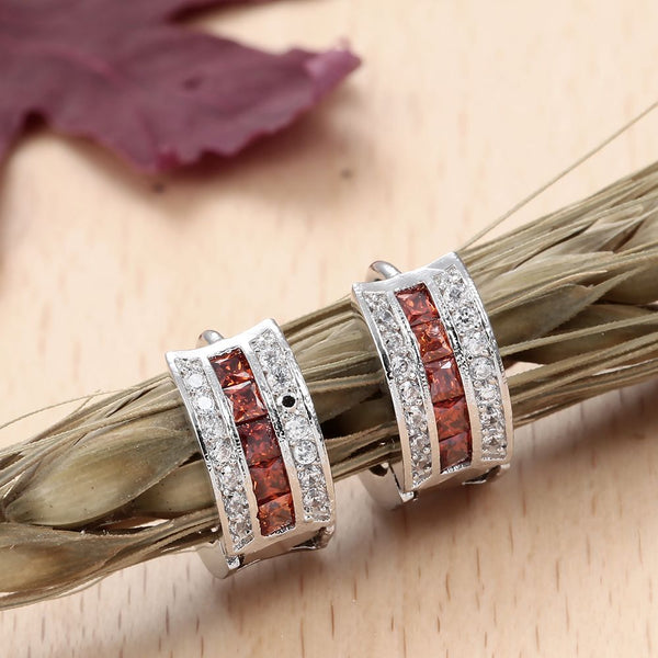 Ruby-Red Princess CZ Channel Huggie Earrings
