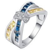 Blue and Yellow Princess CZ Bow Ring