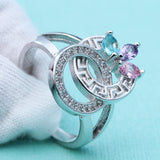 Greek Key Circle Pastel CZ Ring