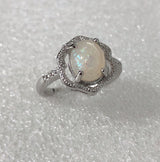 Red Opal-Look Oval Scalloped Halo Ring