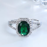 Emerald-Green Cushion CZ Halo Split-Shank Ring