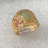 Opal-Look Pear Engraved Two-Tone Dome Ring