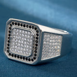 Black-Accent Pavé CZ Square Signet Ring