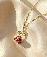 Red Rose Stem Pendant Necklace