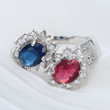 Blue-Red Oval CZ Toi Et Moi Ring