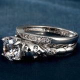 Round CZ Skull Shoulder Bridal Ring Set