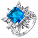 Sapphire-Blue Cushion CZ Marquise Starburst Ring