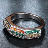 Red Green Yellow CZ Striped Band Ring