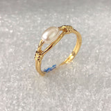 Pearl-Look Wire Wrapped Gold Ring