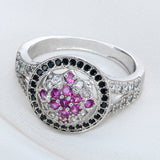 Fuchsia and Black CZ Circle Halo Ring