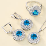 Aqua Round CZ Disc Halo Jewelry Set