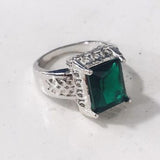 Emerald-Green Rectangle CZ Engraved Ring
