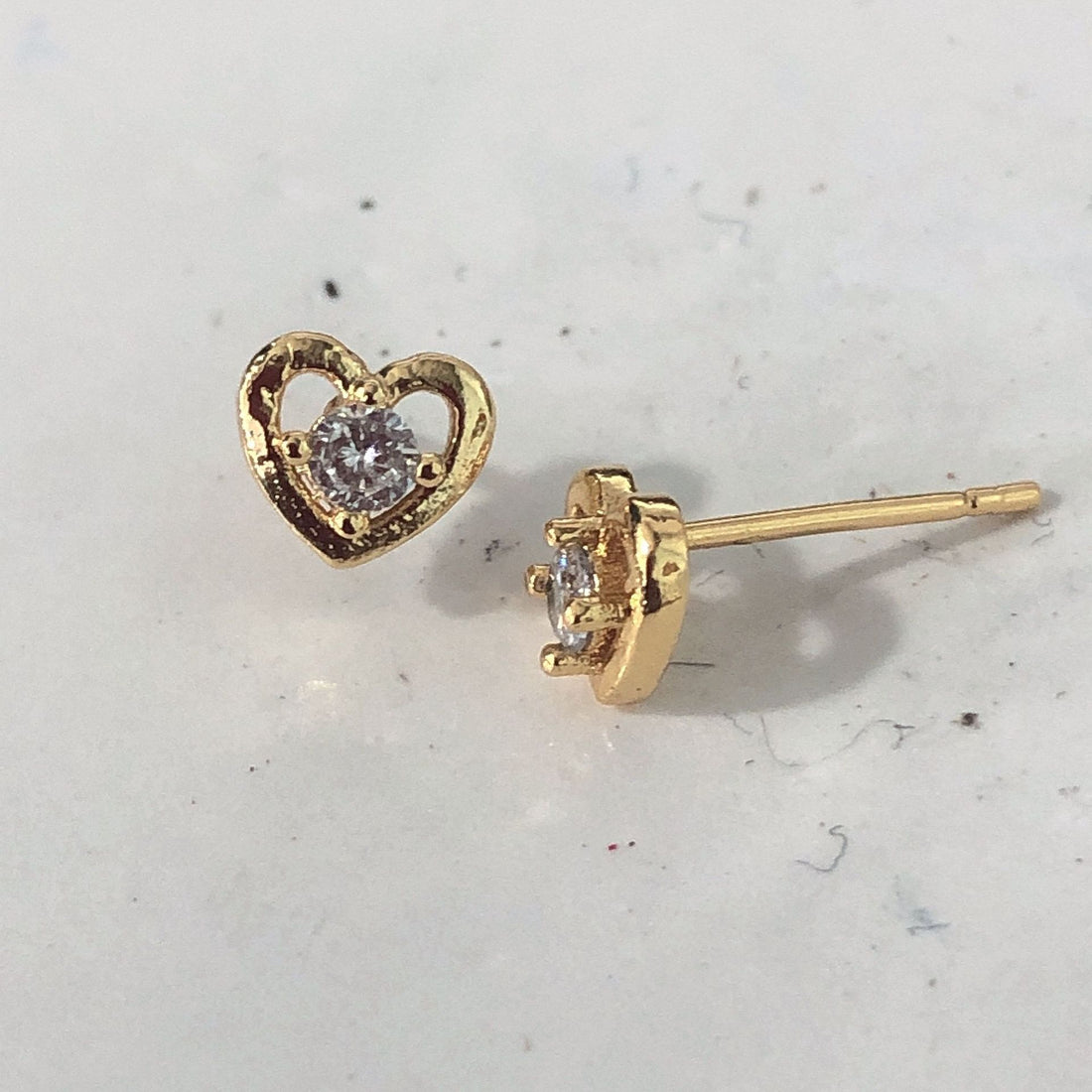 Gold Heart Outline CZ Stud Earrings