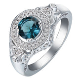 London-Blue Round CZ Ornate Halo Ring