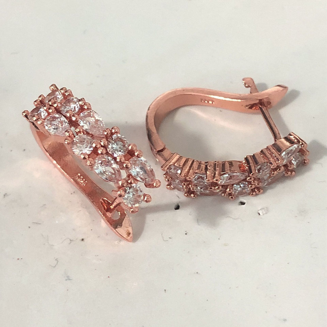 Clear Marquise CZ Rose Gold Hoop Earrings