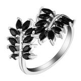 Black Marquise CZ Leaf Branch Wrap Ring
