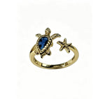 Blue CZ Turtle and Starfish Open Ring