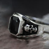 Black Emerald-Cut CZ Skull Signet Ring
