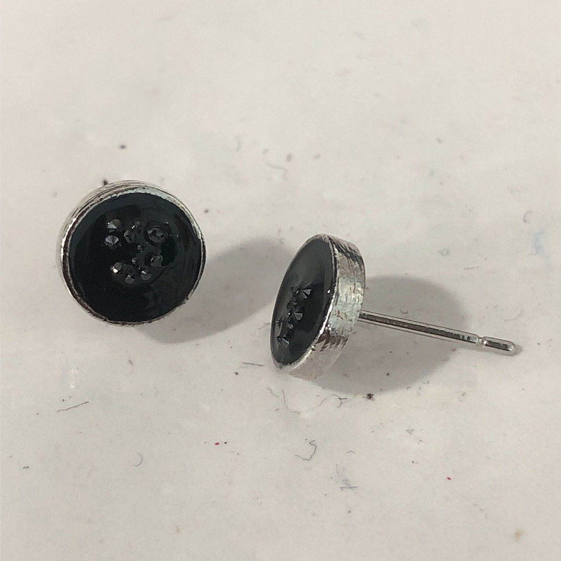 Black Crystal Round Button Stud Earrings