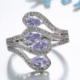 Purple Marquise CZ Four-Stone Wave Ring