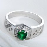 Emerald-Green Round CZ Hexagon Men's Ring