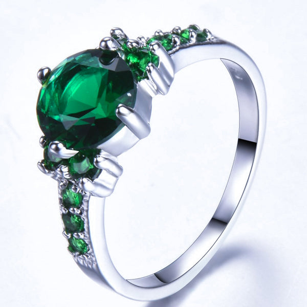 Emerald-Green Round CZ Accent Shank Ring