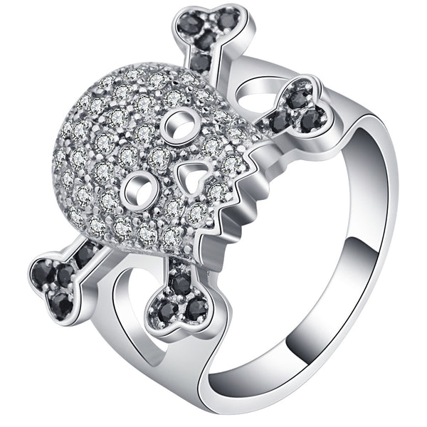 Pavé CZ Skull and Crossbones Ring