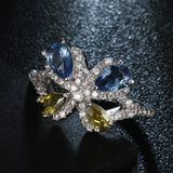 Blue and Yellow Pear CZ Butterfly Ring