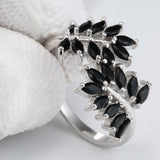 Black Marquise CZ Leaf Branch Wrap Ring
