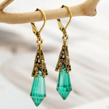 Green Crystal Point Filigree Drop Earrings