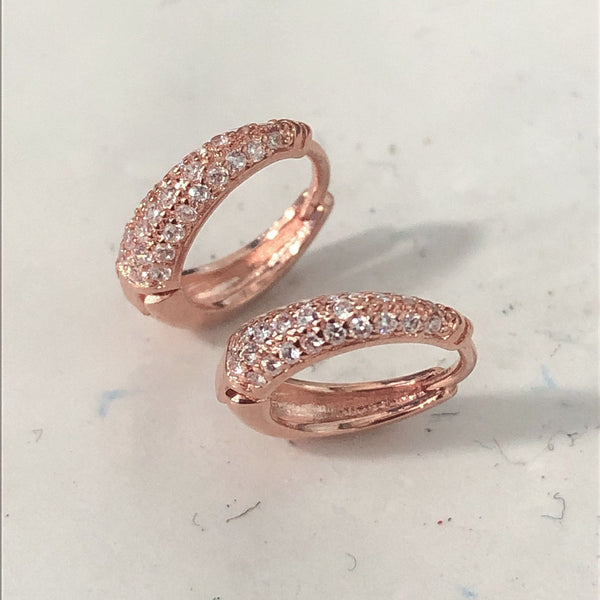 Pavé CZ Rose Gold Wide Huggie Earrings