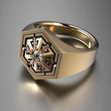 Gold Hexagon Compass Star Signet Ring