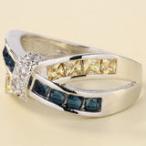 Blue and Yellow Princess CZ Bow Ring