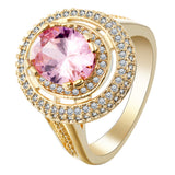Pink Round CZ Double Halo Ring