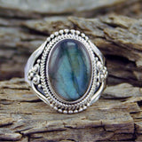 Labradorite-Look Oval Dotwork Ring