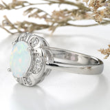 White Opal-Look Flower Halo Ring