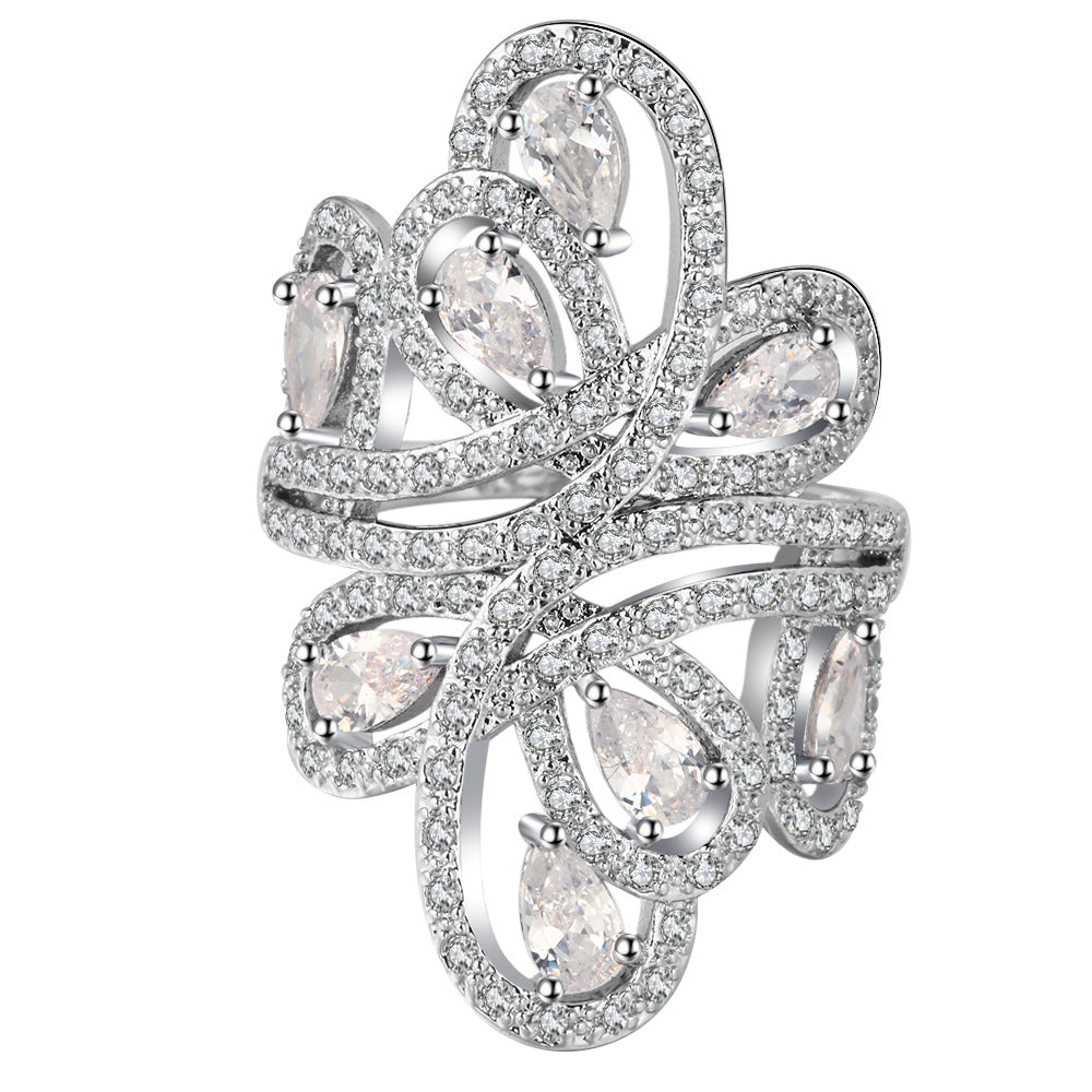 Pear CZ Pave Swirl Petal Cocktail Ring